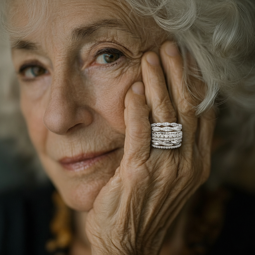 Vintage prsten s krystaly v vícevrstvém provedení