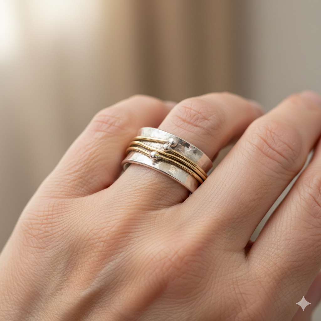 Vintage Prsten se Zlatými a Stříbrnými Vrstvami